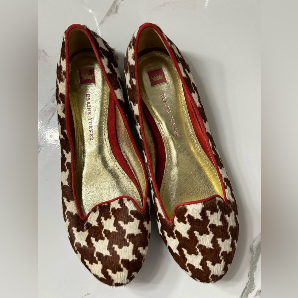 Elaine turner red cow print flats